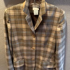 Façonnable Wool–Cashmere Plaid Blazer Jacket – Size 10 EUC
